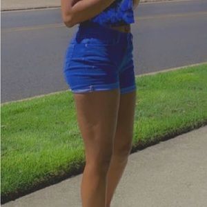 Denim co short. It’s toward light blue to regular blue